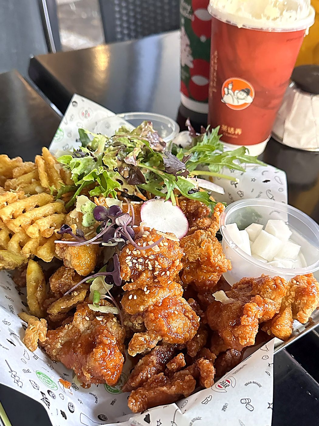 Crispy Sweet Glazed Chicken with Crinkle Waffle Fries
